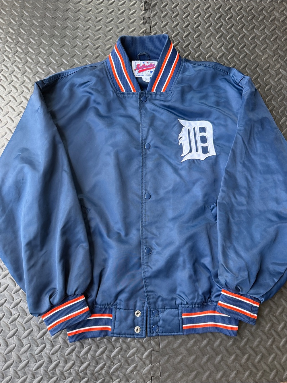 Vintage STARTER Navy Performance Jacket with Orange & White Trim size XL